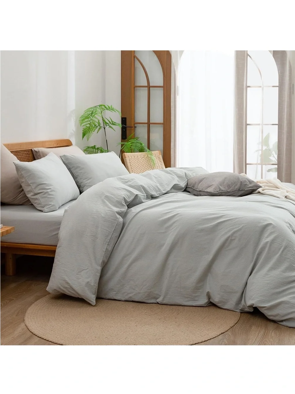 NEW BESTOUCH Duvet Cover Set 100% Washed Cotton Linen Feel, 3 PCs. Grey, King